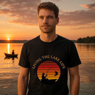 Man Vist Retro Sunset Lake Life Sjabloon T-shirt