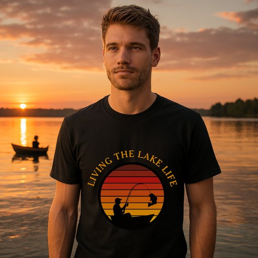 Man Vist Retro Sunset Lake Life Sjabloon T-shirt