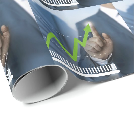 Man waarop het concept "aandelenkoers" is afgebeel cadeaupapier (Rol Hoek)