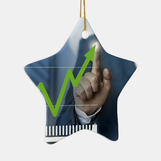 Man waarop het concept "aandelenkoers" is afgebeel keramisch ornament (Rechts)