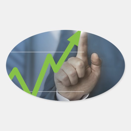 Man waarop het concept "aandelenkoers" is afgebeel ovale sticker (Voorkant)