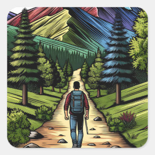 Man Wandelen op de Trails Vierkante Sticker