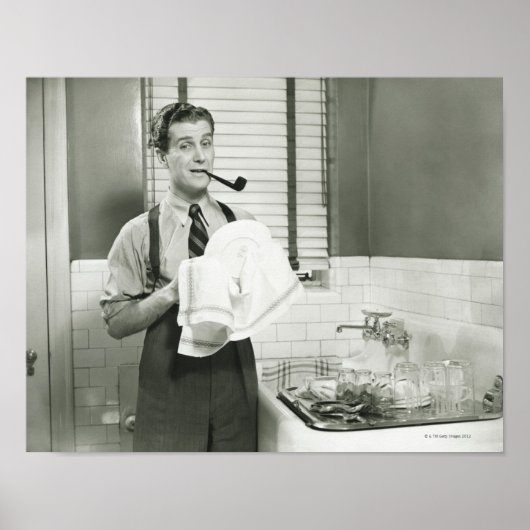 Man Washing Dishes Poster (Voorkant)