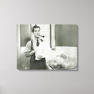 Man wasmachines canvas afdruk