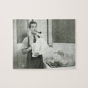Man wasmachines legpuzzel