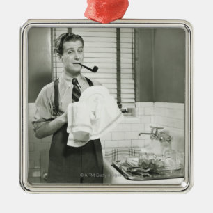 Man wasmachines metalen ornament