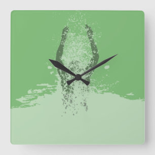 Man water vers, zwart en wit vierkante klok