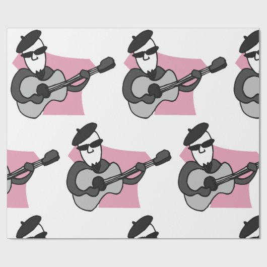Man Wearing Beret Playing Acoustic Guitar Cadeaupapier (Vlak)