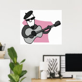 Man Wearing Beret Playing Acoustic Guitar Poster (Thuiskantoor)