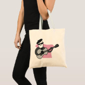 Man Wearing Beret Playing Acoustic Guitar Tote Bag (Voorkant (product))