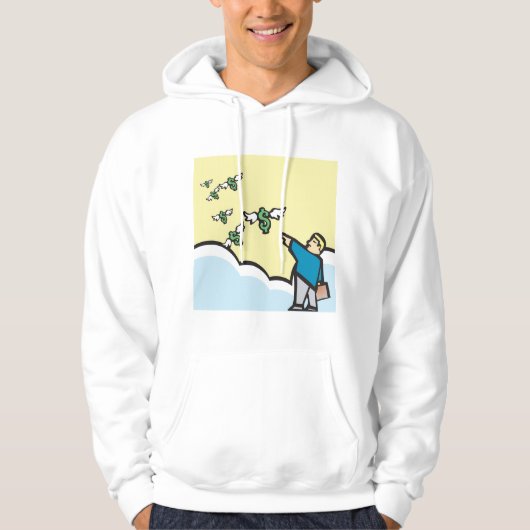 Man wijst met geld met wijn hoodie (Voorkant)