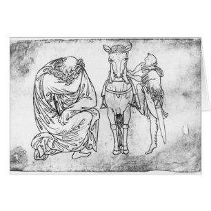 Man zit, Knight zet zijn paard op.