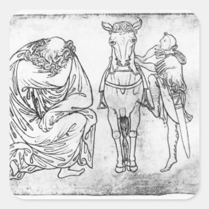 Man zit, Knight zet zijn paard op. Vierkante Sticker