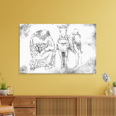 Man zit vast, Knight zet zijn paard op. Canvas Afdruk (Insitu (Woonkamer))