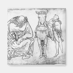 Man zit vast, Knight zet zijn paard op. Magneet