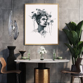 Man zwart-wit lijnkunst met ventilator perfect poster