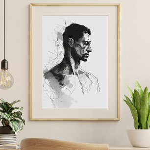 Man zwart-wit lijnkunst poster