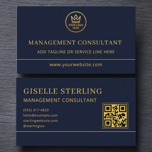 Management Consultant Blue Gold Logo QR Code Visitekaartje