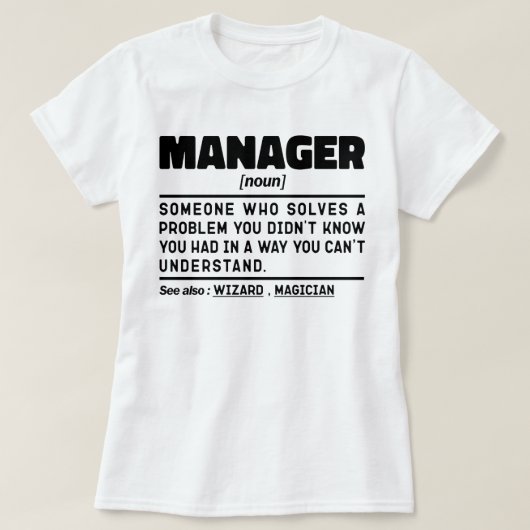 Manager Noun Managing Director Appreciation Grappi T-shirt (Design voorkant)
