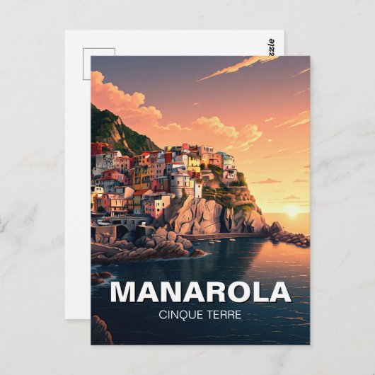 Manarola, Cinqua Terra waterverf Briefkaart (Voorkant / Achterkant)