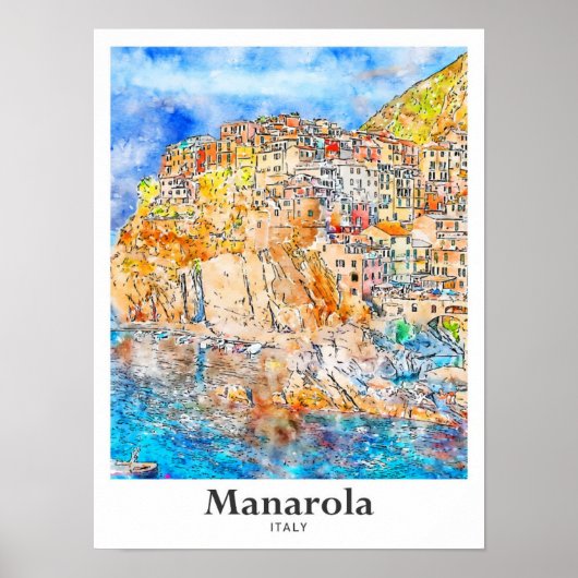 Manarola Italië Reizen Waterverf Hand getekend Poster (Voorkant)