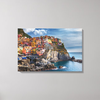 Manarola ItaliëCliffside Huizen Panorama Canvas KU Afdruk