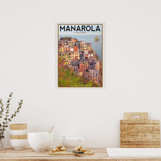 Manarola Vineyard Harbour - op wit Poster (Keuken)