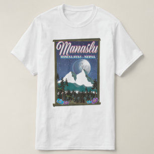 Manaslu Himalaya Nepal reisposter kaart T-shirt