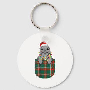 Manatee Buffalo geruit groen rood wit Cket Kerstmi Sleutelhanger