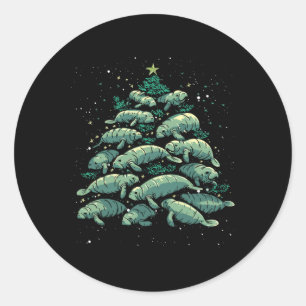 Manatee Christmas Tree Manatee Xmas Boys &amp; Wom Ronde Sticker