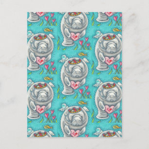 MANATEE CUPID, BUBBLES & HEARTS COLORFUL VALENTIJN FEESTDAGENKAART