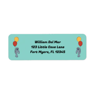 Manatee en ballonnen aangepaste verjaardagsfeestje etiket