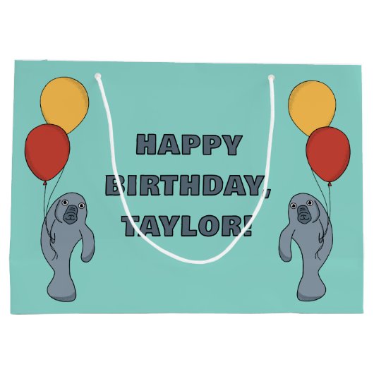 Manatee en ballonnen aangepaste verjaardagsfeestje groot cadeauzakje (Achterkant)