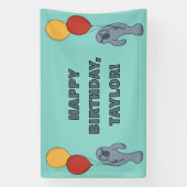 Manatee en ballonnen aangepaste verjaardagsfeestje spandoek (Verticaal)