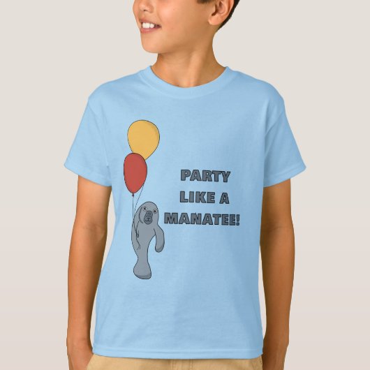 Manatee en ballonnen aangepaste verjaardagsfeestje t-shirt (Voorkant)