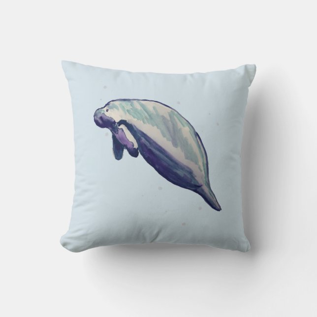 Manatee Florida Animal Painting Blue Sierkussen (Voorkant)