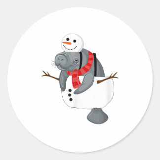 Manatee Kerstmis Snowman Carrot Nose S Ronde Sticker