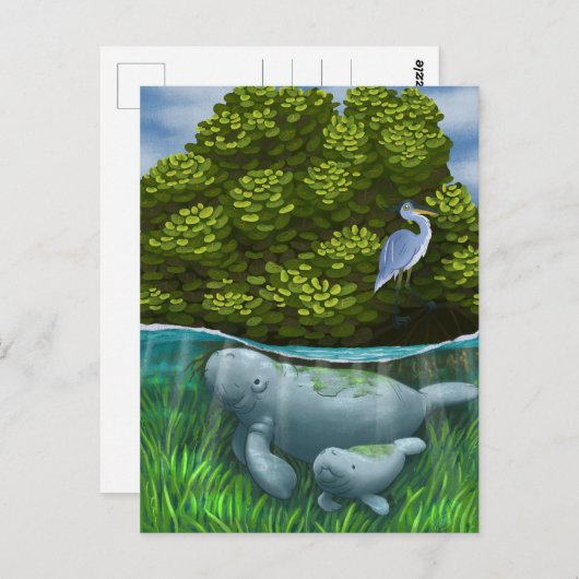 Manatee moeder en kalf briefkaart (Voorkant / Achterkant)