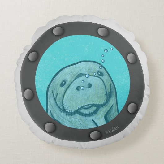 Manatee Porthole Rond Kussen (Voorkant)