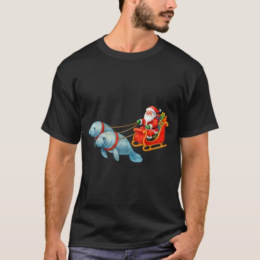 Manatee Santa Christmas Sleigh - Funny Manatee Xma T-shirt (Voorkant)
