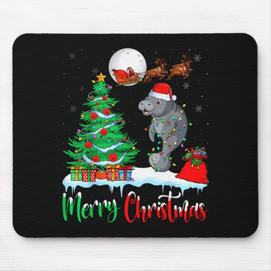 Manatee Santa Hat Xmas Tree Merry Christmas Manate Muismat (Voorkant)