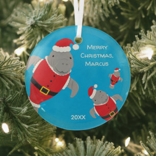 Manatee Santa Outfits Name Kerstmis Glas Ornament
