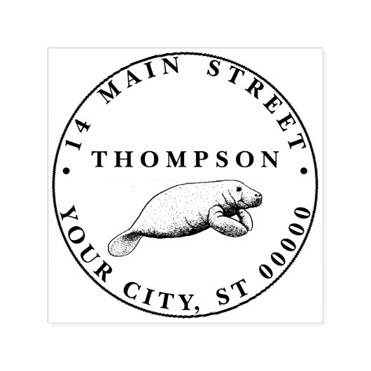 Manatee Tekening Naam Retouradres Zelfinktende Stempel (Design)