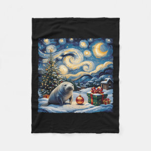 Manatee Van Gogh Style Sterrennacht Christmas Wint Fleece Deken