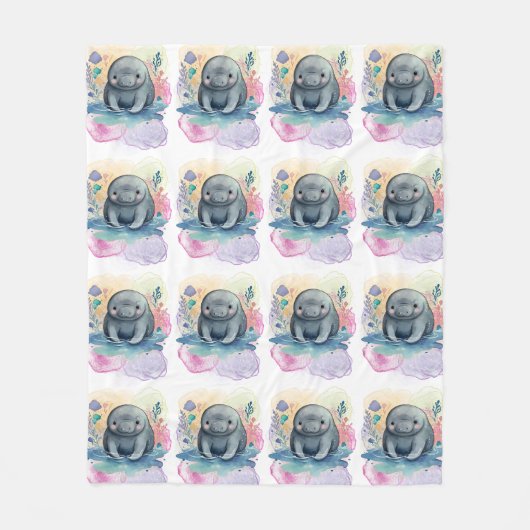 Manatee Waterverf Pattern Fleece Deken (Voorkant)