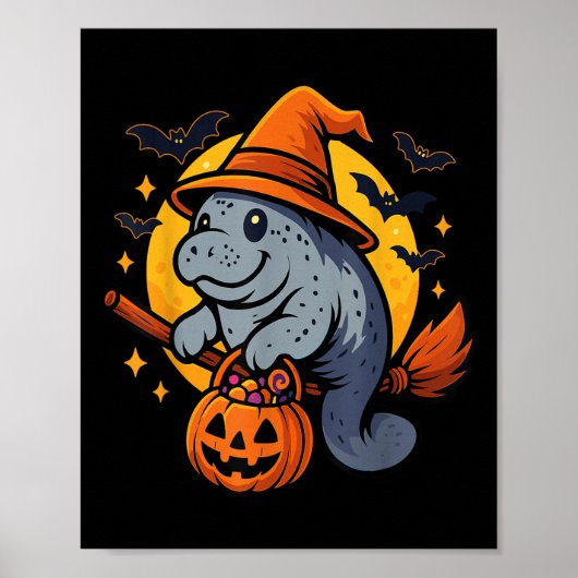 Manatee Witch Hat Pumpkin Halloween Soky Season Poster (Voorkant)