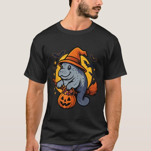 Manatee Witch Hat Pumpkin Halloween Soky Season T-shirt (Voorkant)
