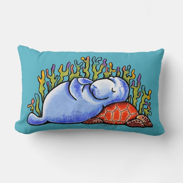 Manatee Zee Turtle Slumber Party Ocean Blue Kussen (Voorkant)