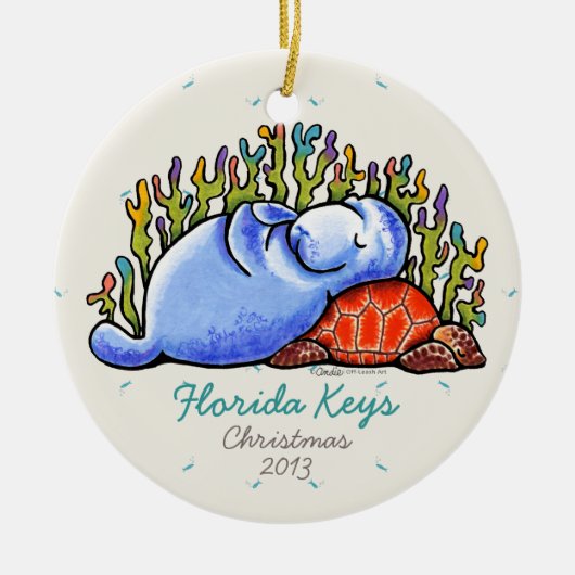 Manatee Zee Turtle Tropical Vacation Keepslag Keramisch Ornament (Voorkant)