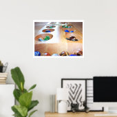 Mancala-bord en stukken poster (Thuiskantoor)